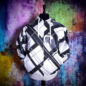 Large Casual Geometric Full Zip Lined Hoodie